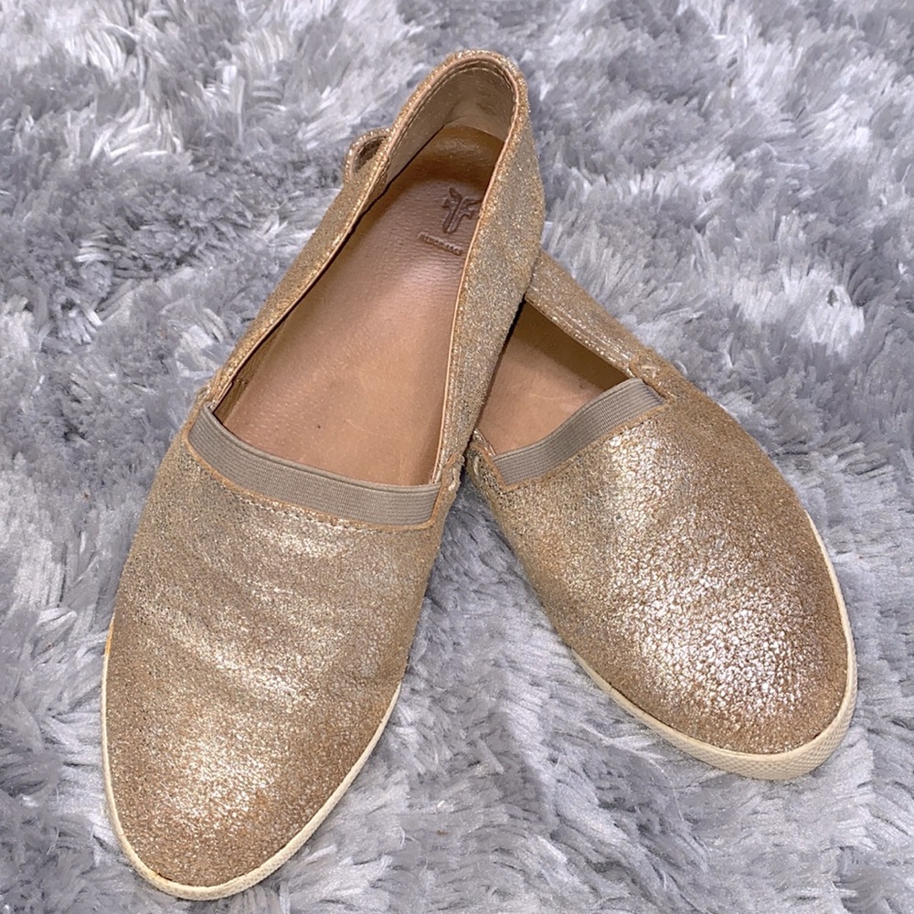Frye Metallic Gold Leather Suede Slip On Sneakers Size 8